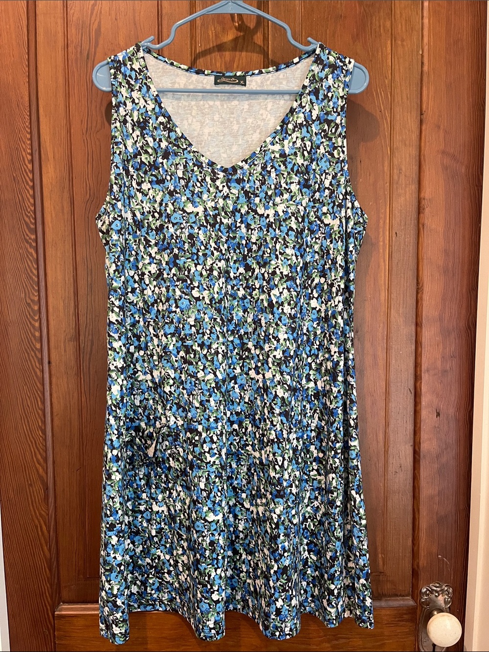 Sleeveless Blue Floral V-Neck Swing Dress